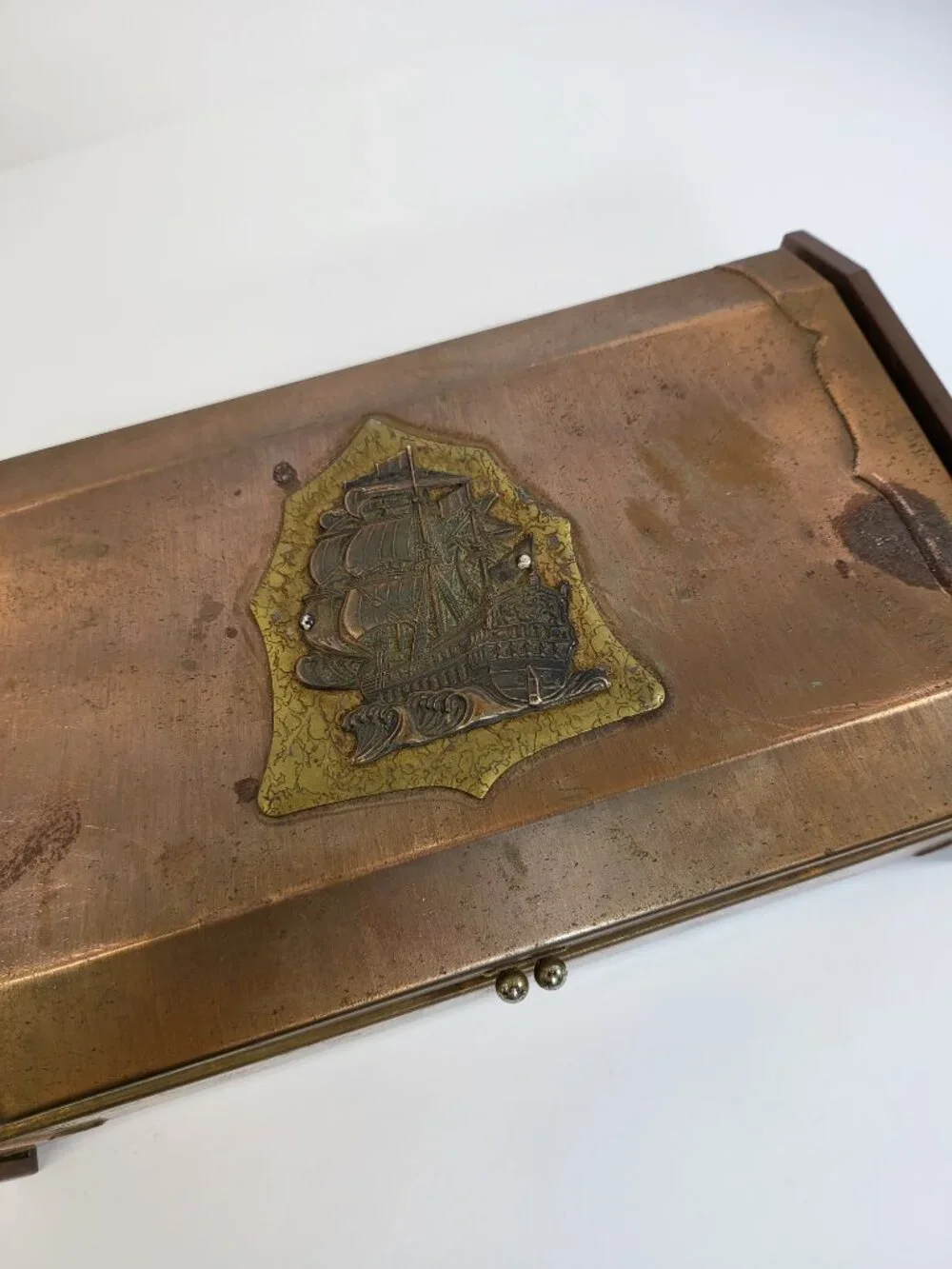Vintage MCM Copper Clad Wood Valet Box